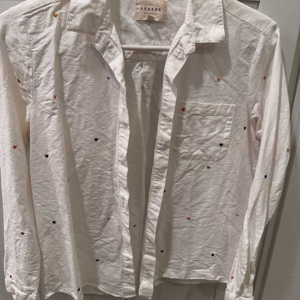 Sézane Tomboy Shirt with Heart Embroidery | Size 6 EU 38
